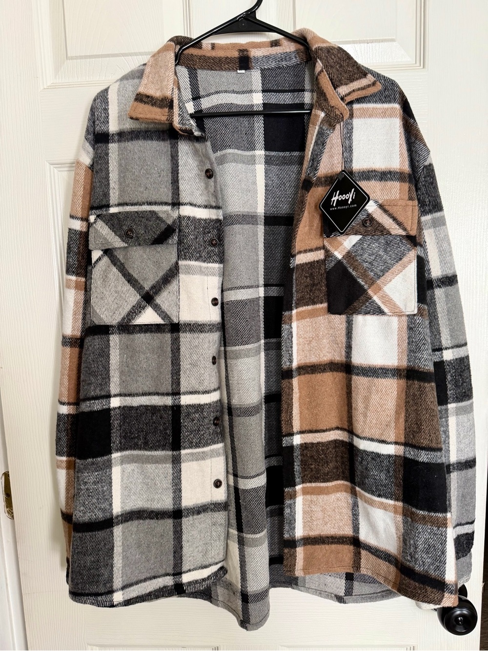 Plaid Shacket in Black, Gray & Tan